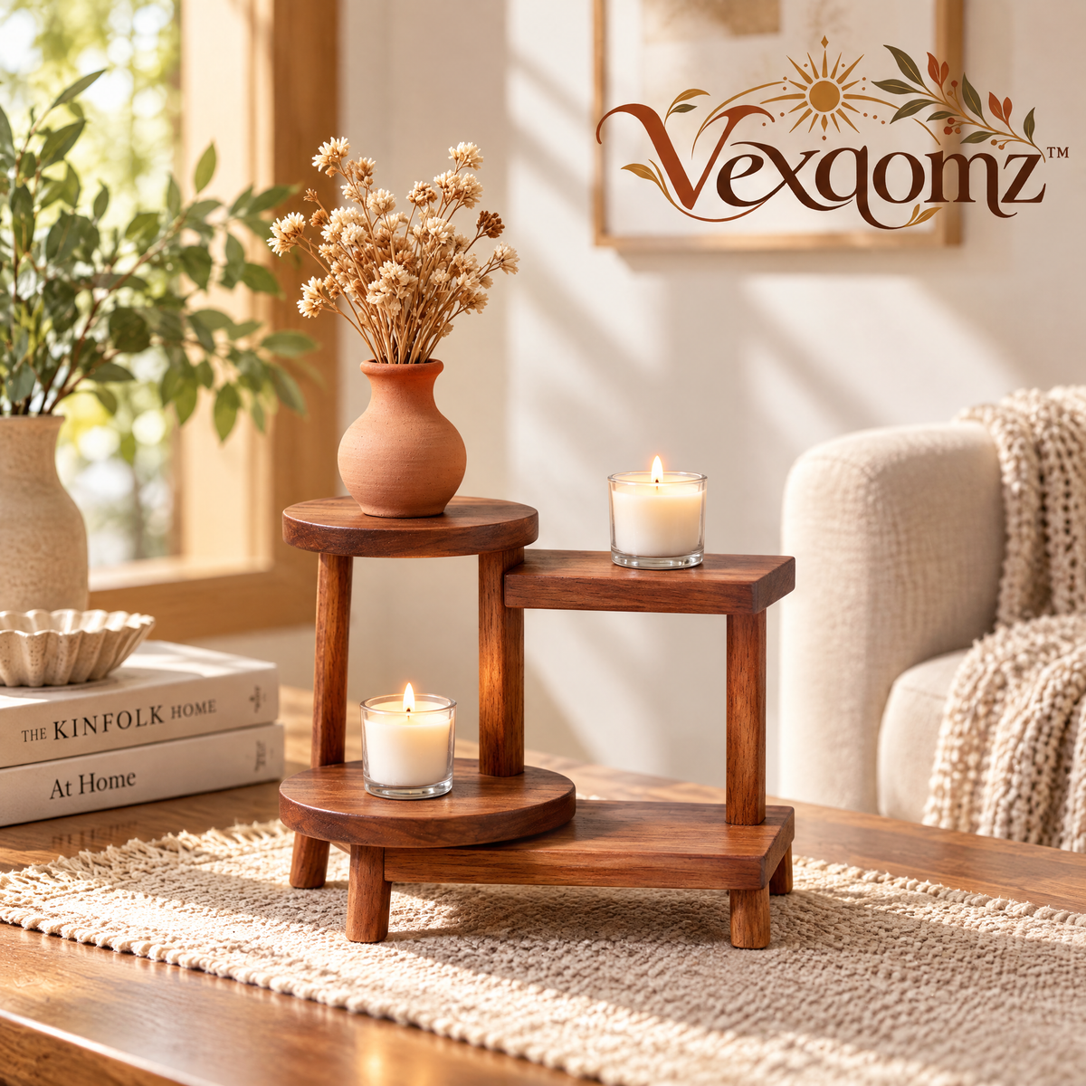 Vexqomz™ Staggered Wooden Tabletop Display Stand