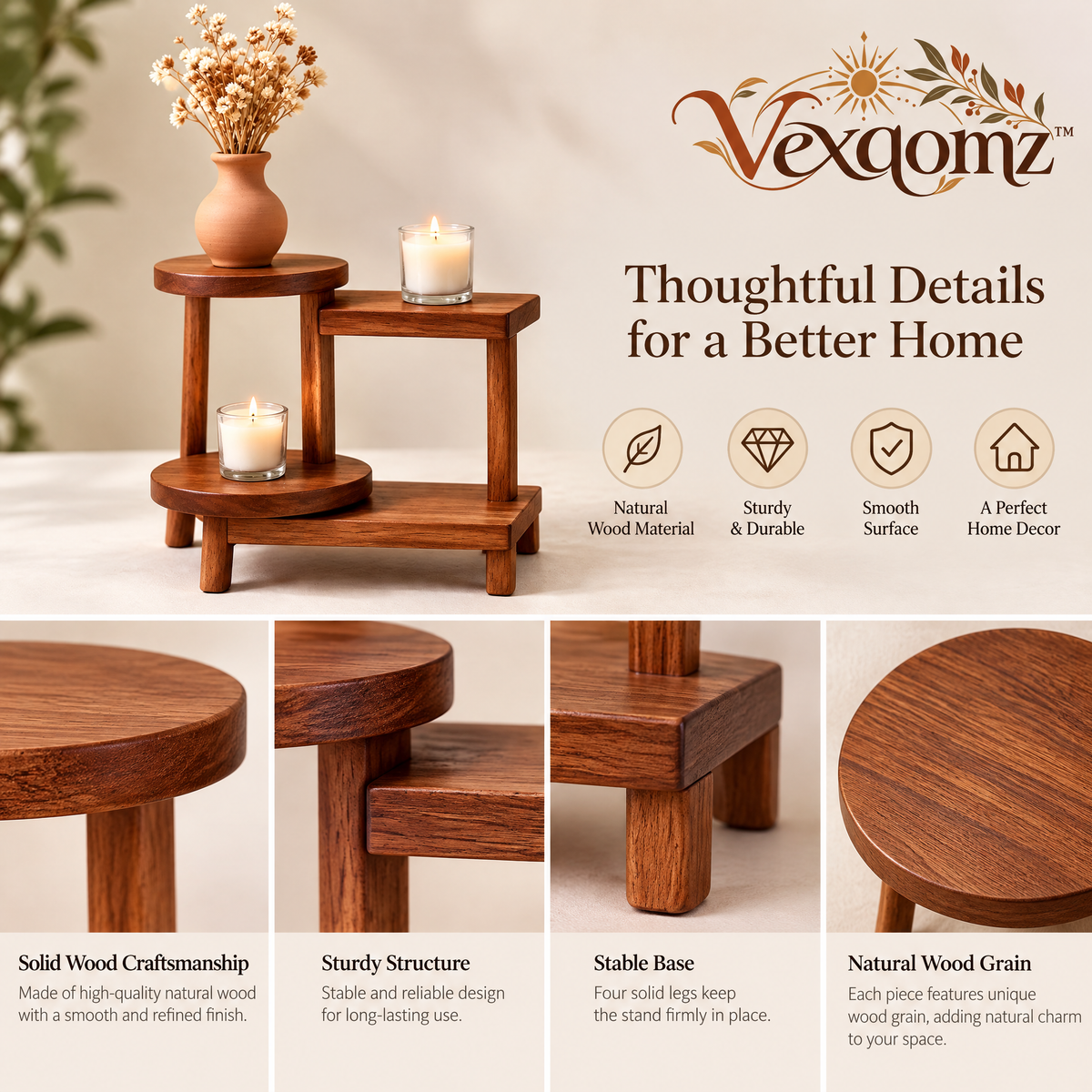 Vexqomz™ Staggered Wooden Tabletop Display Stand