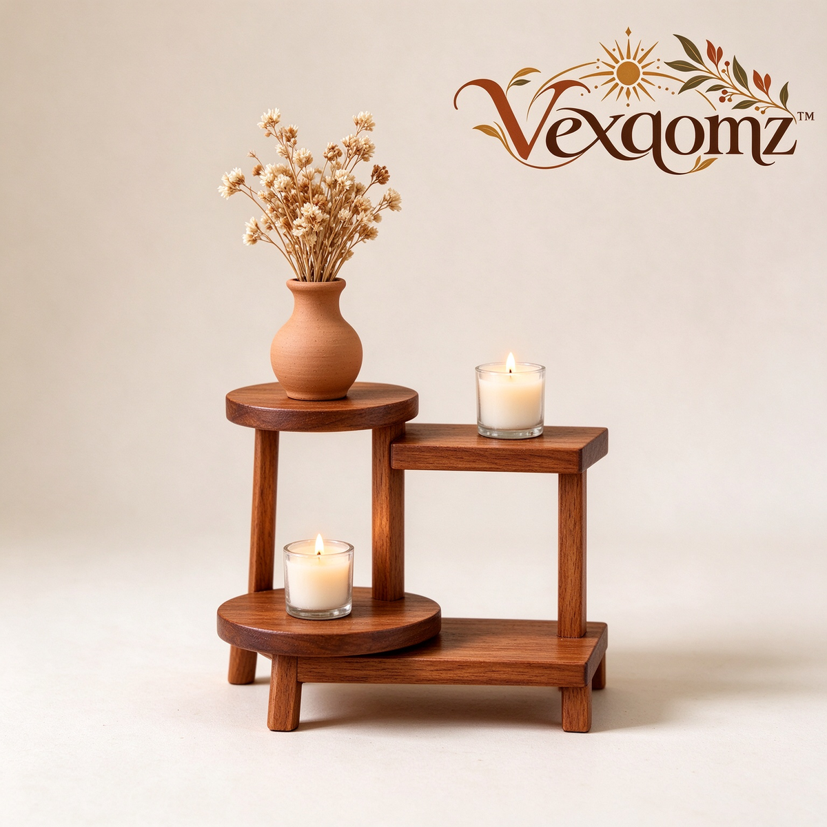 Vexqomz™ Staggered Wooden Tabletop Display Stand