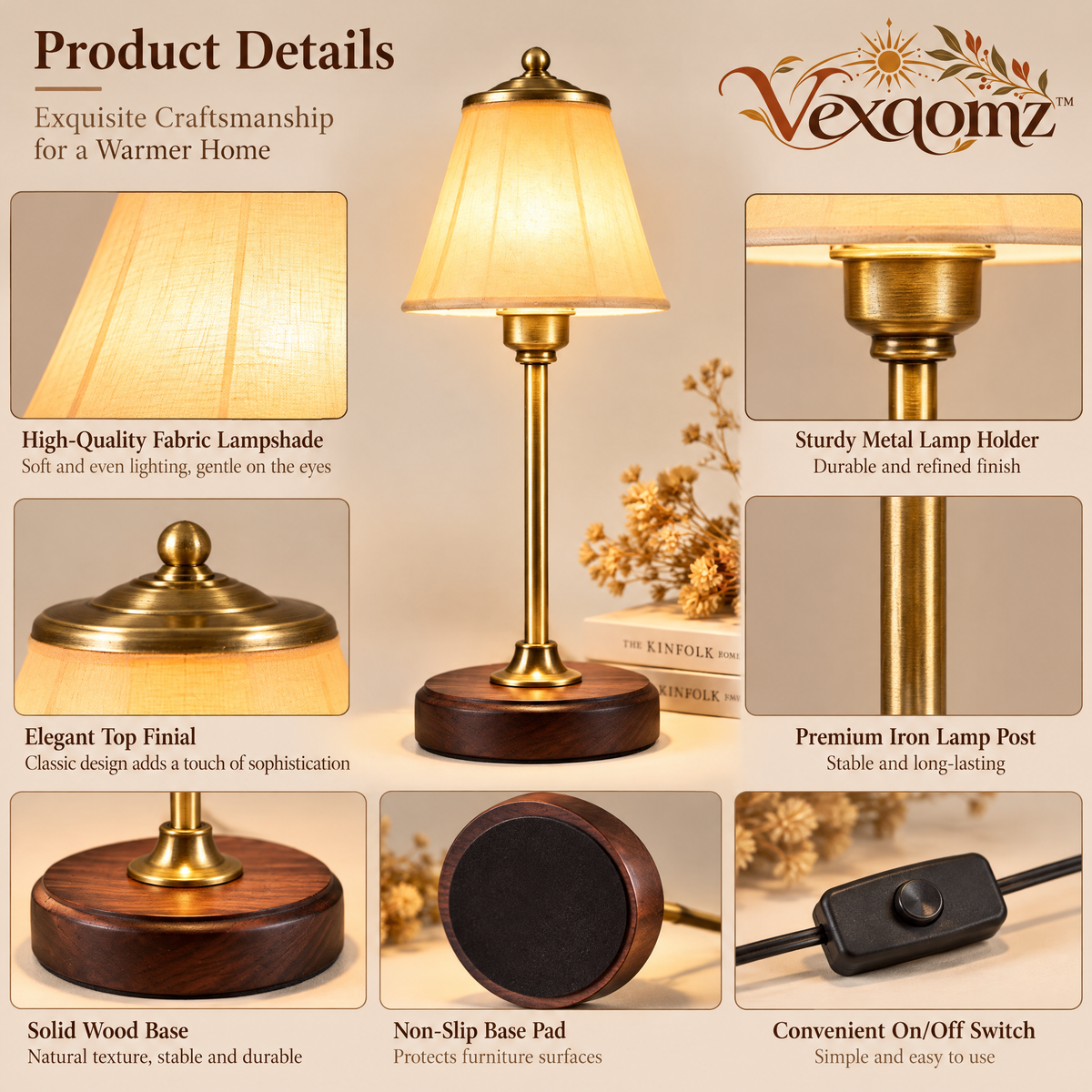 Vexqomz™ Vintage-Style Table Lamp with Fabric Shade