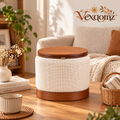 Vexqomz™ Textured Fabric Storage Basket with Wooden Lid