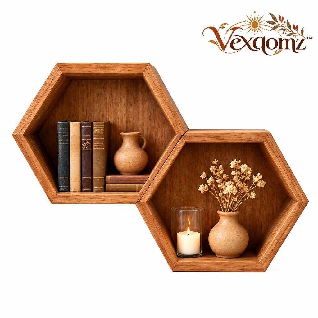 Vexqomz™ Two-Piece Hexagonal Wooden Wall Shelf Set