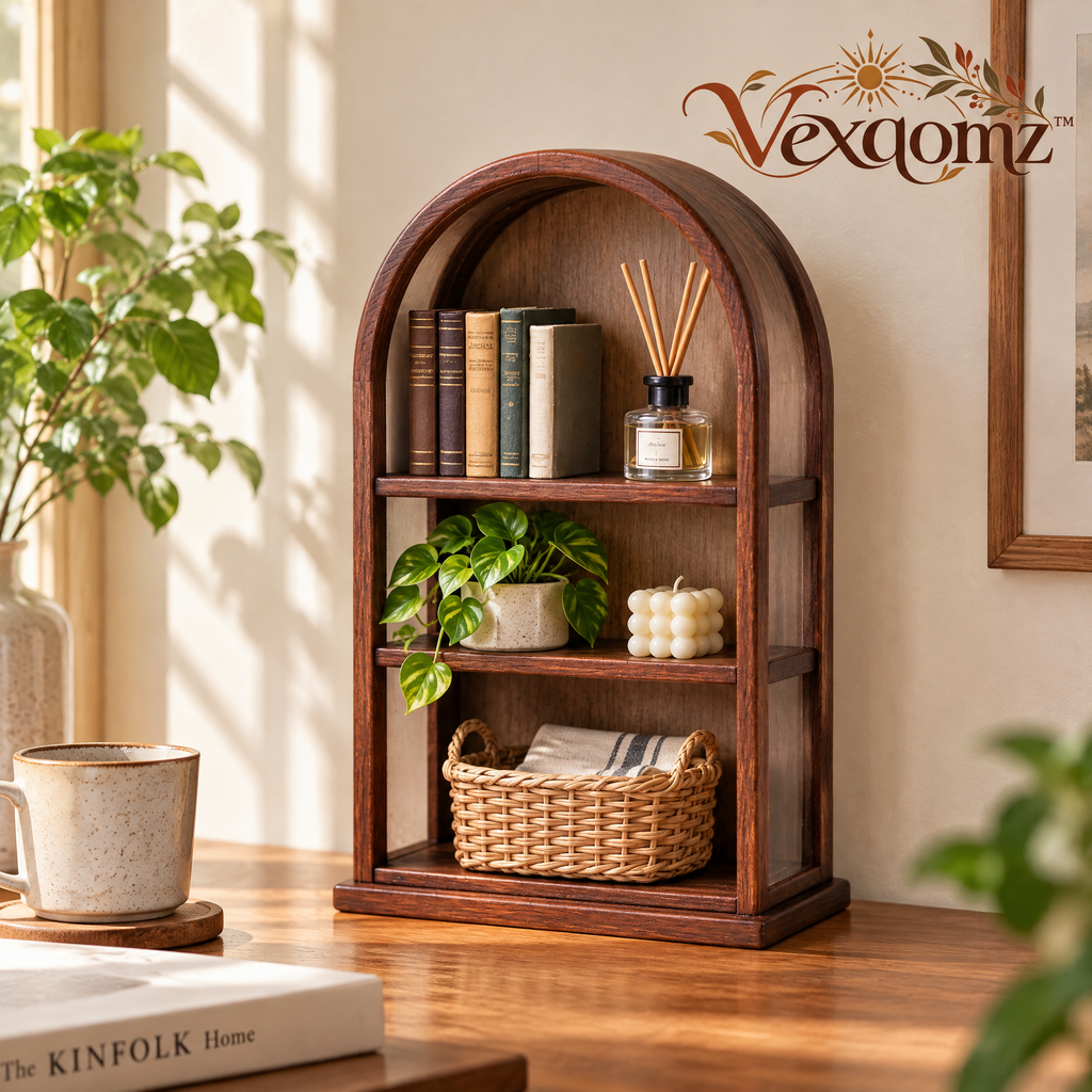 Vexqomz™ Arched Three-Tier Wooden Display Shelf