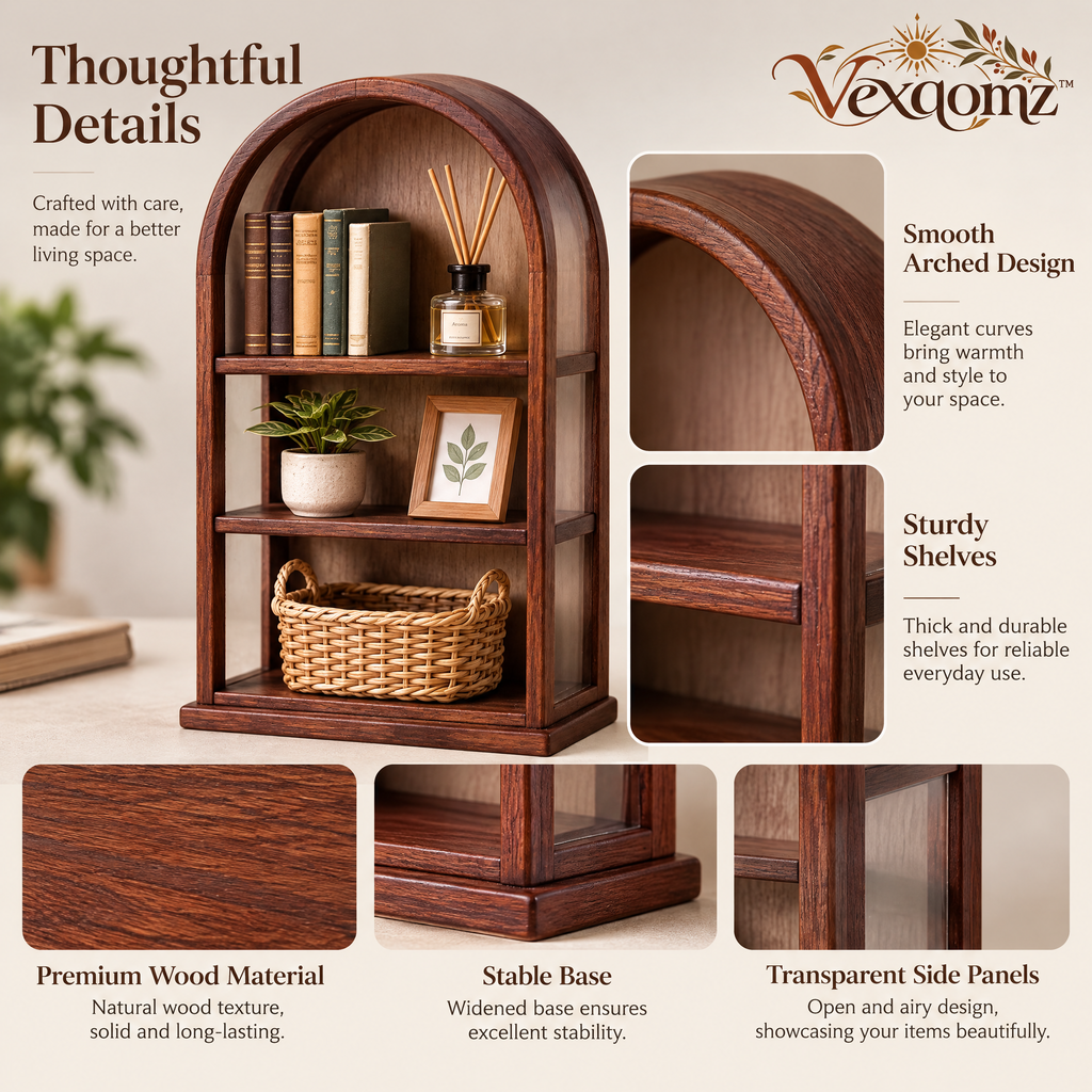 Vexqomz™ Arched Three-Tier Wooden Display Shelf