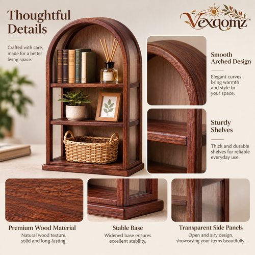 Vexqomz™ Arched Three-Tier Wooden Display Shelf