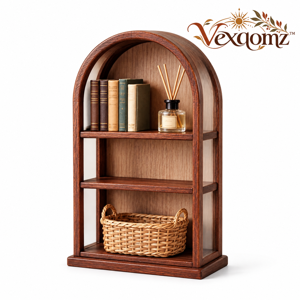 Vexqomz™ Arched Three-Tier Wooden Display Shelf