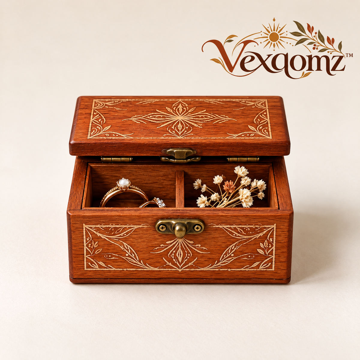 Vexqomz™ Floral-Engraved Wooden Keepsake Box