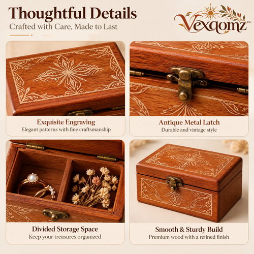 Vexqomz™ Floral-Engraved Wooden Keepsake Box