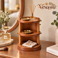 Vexqomz™ Three-Tier Rotating Wooden Organizer with Hooks