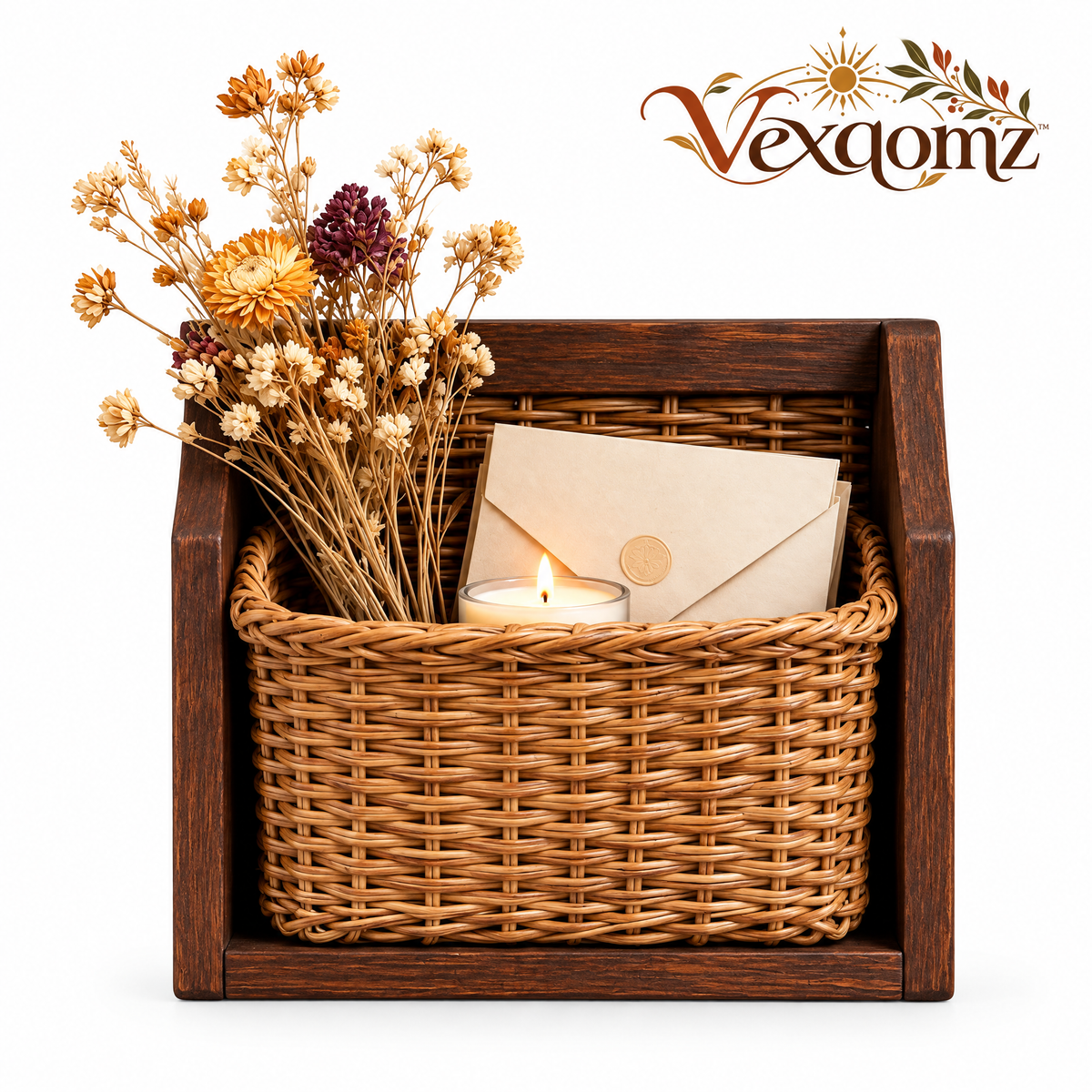 Vexqomz™ Wood-Framed Rattan Wall Basket