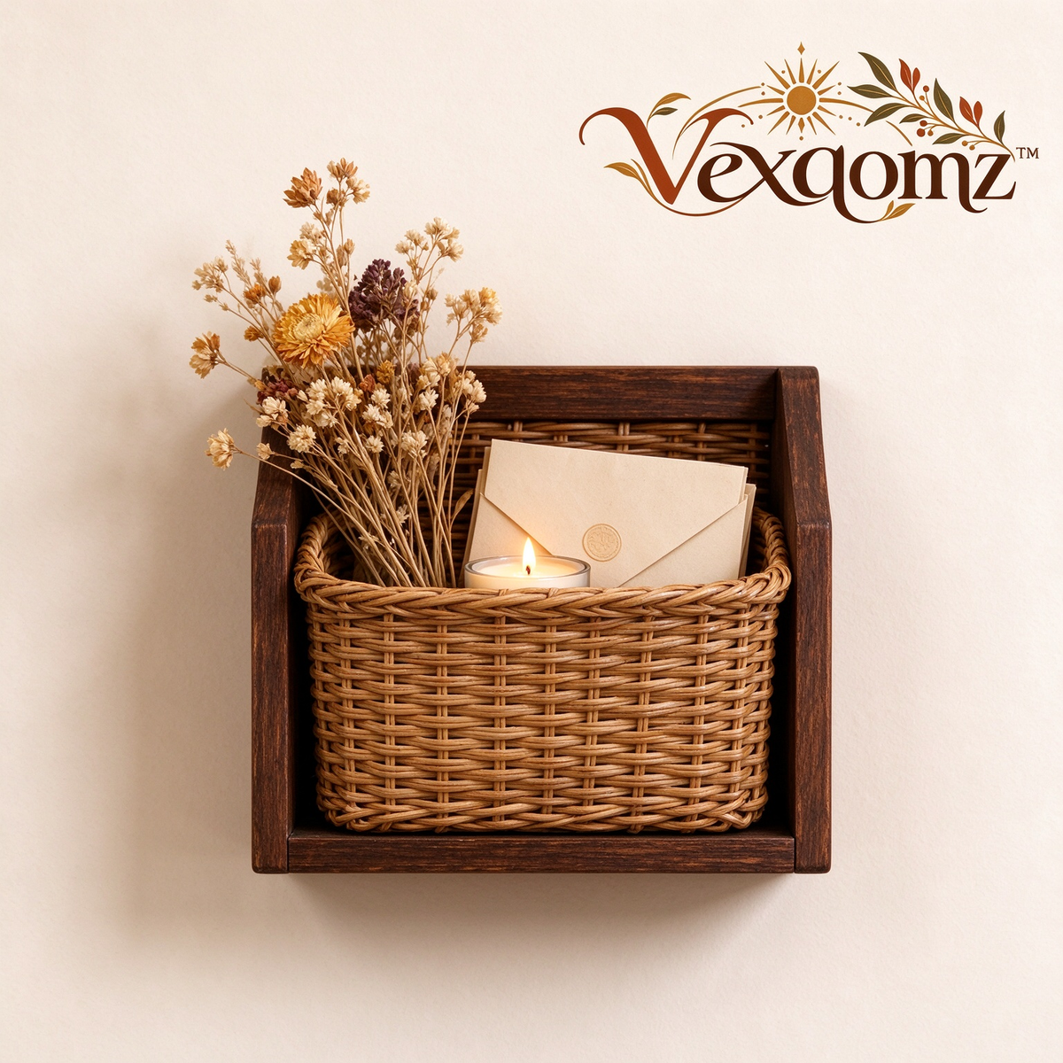 Vexqomz™ Wood-Framed Rattan Wall Basket