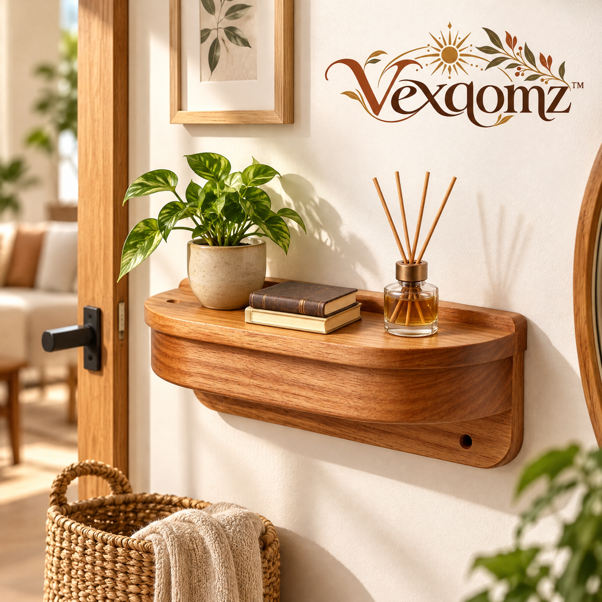 Vexqomz™ Rounded Wooden Floating Wall Shelf