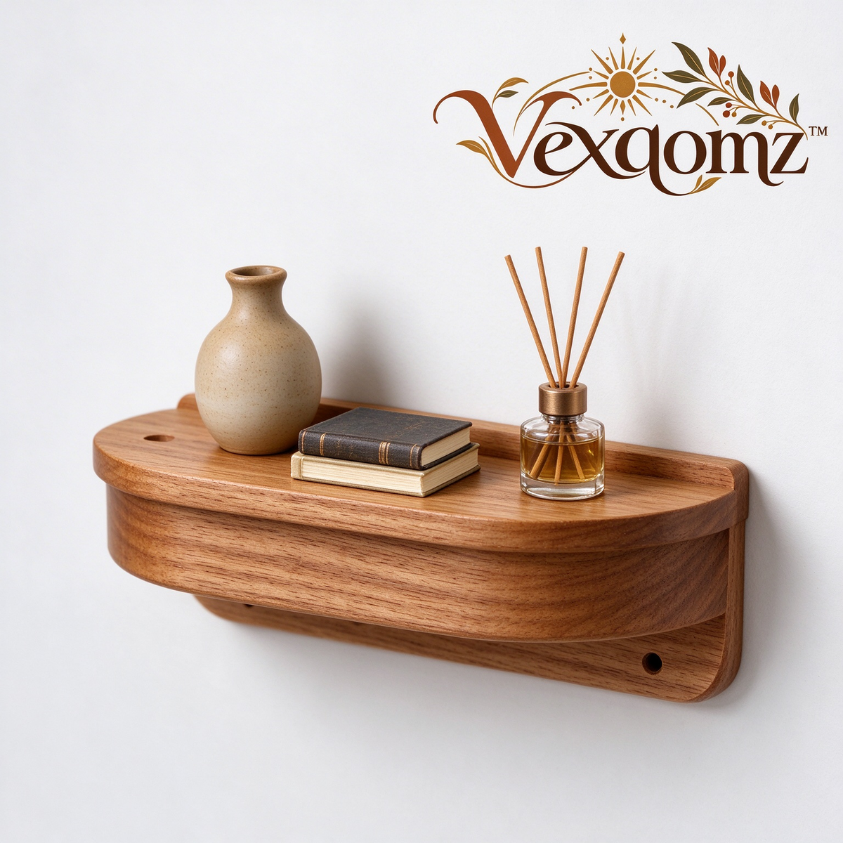 Vexqomz™ Rounded Wooden Floating Wall Shelf