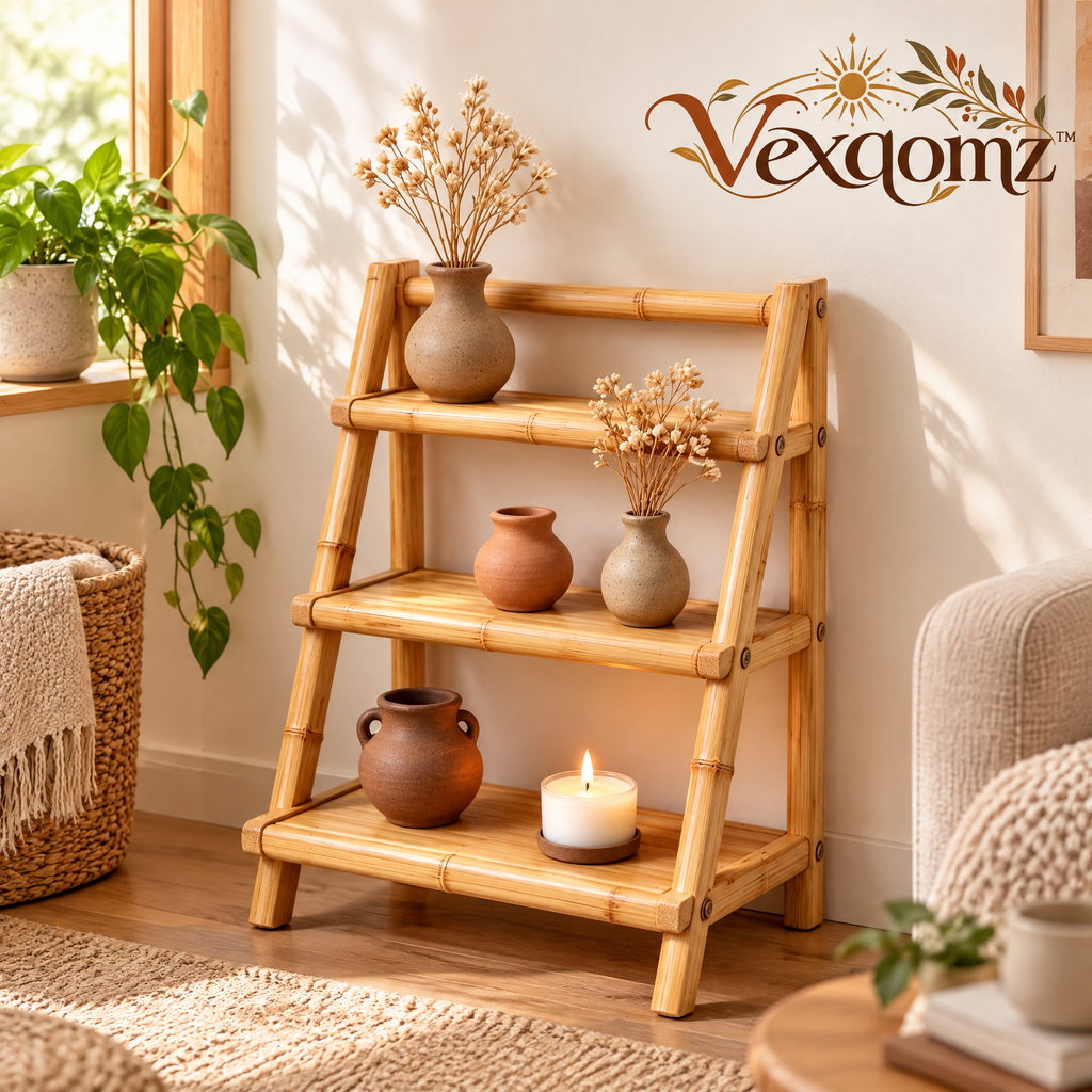 Vexqomz™ Three-Tier Bamboo Ladder Display Shelf
