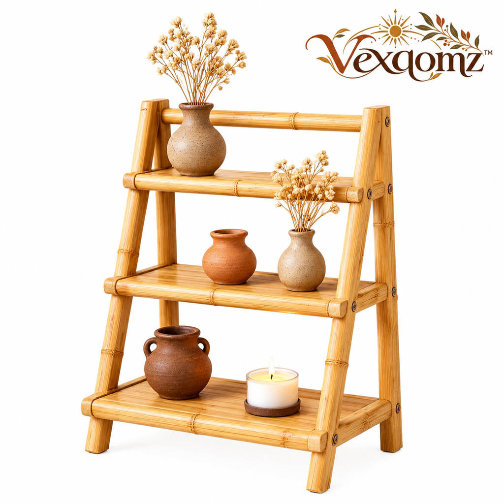 Vexqomz™ Three-Tier Bamboo Ladder Display Shelf