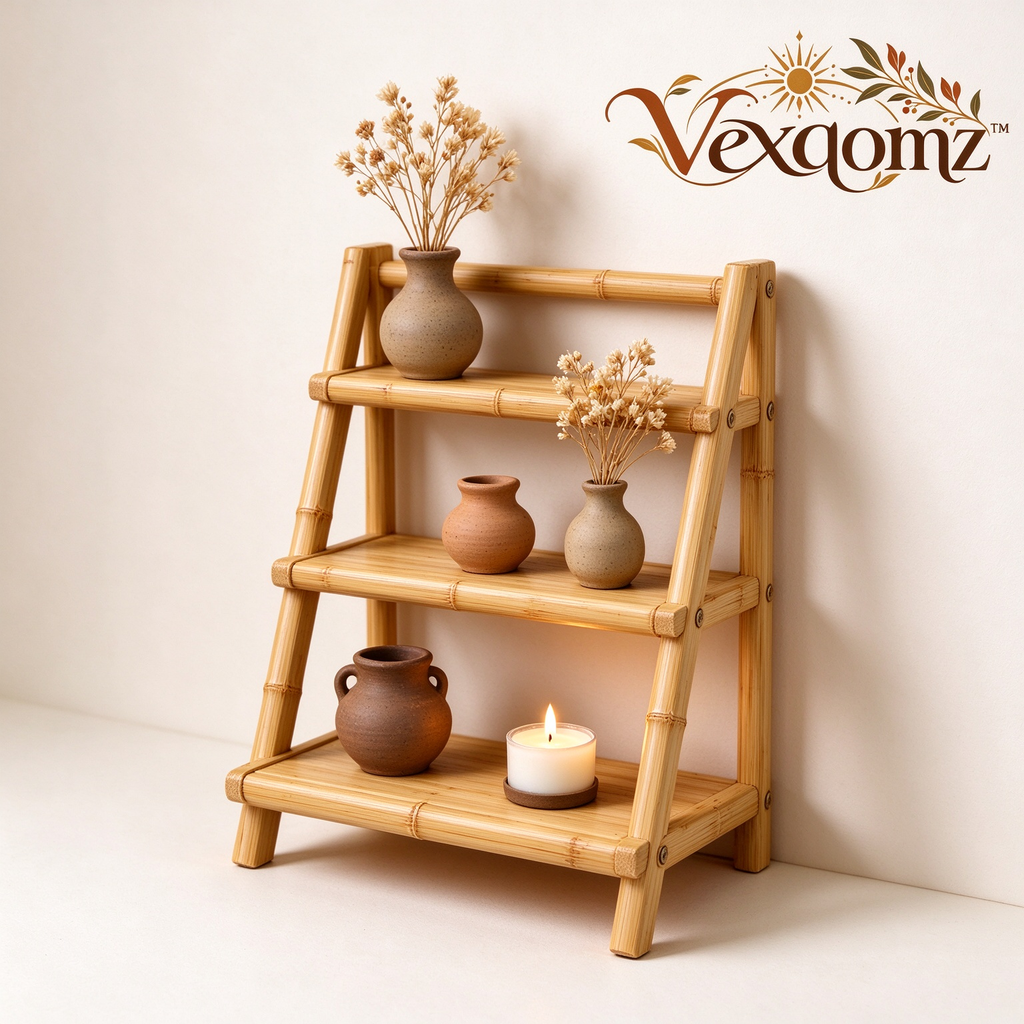 Vexqomz™ Three-Tier Bamboo Ladder Display Shelf